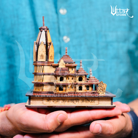 Medium Sized Shri Ram Janmabhoomi 3D Wooden Temple, Ayodhya | श्री राम जन्मभूमि (अयोध्या) मंदिर का 3D मंदिर मॉडल  | Size- [Length: 5inch, Width: 3inch, Height: 5inch cm]