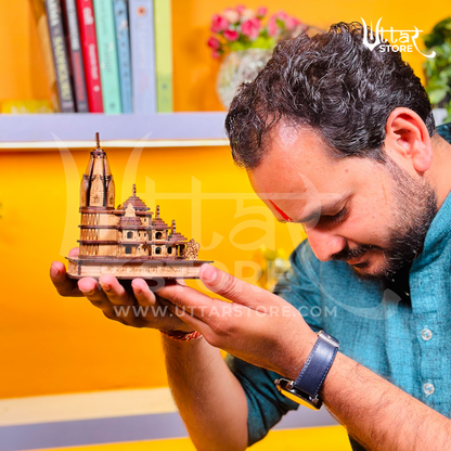 Medium Sized Shri Ram Janmabhoomi 3D Wooden Temple, Ayodhya | श्री राम जन्मभूमि (अयोध्या) मंदिर का 3D मंदिर मॉडल  | Size- [Length: 5inch, Width: 3inch, Height: 5inch cm]