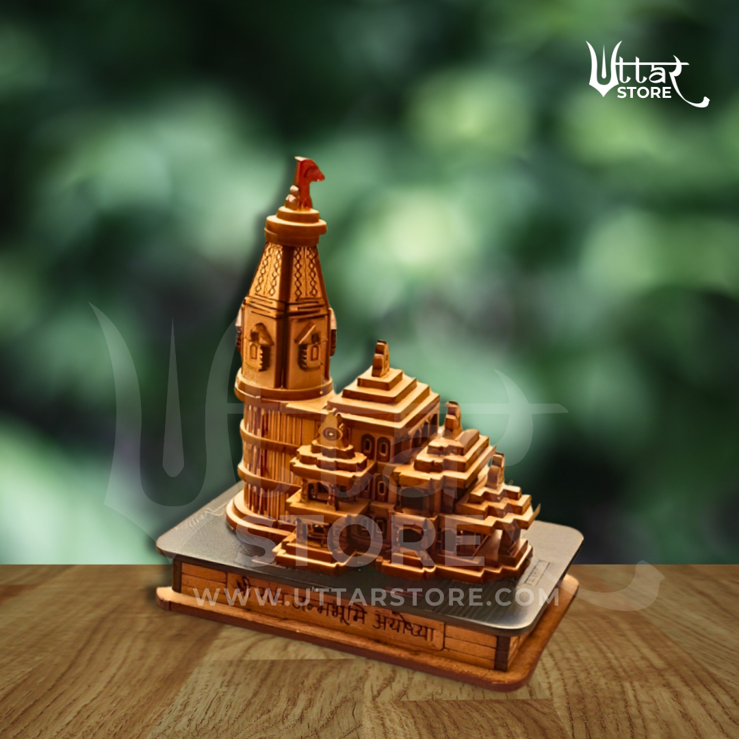 Small Sized Shri Ram Janmabhoomi 3D Wooden Temple, Ayodhya | श्री राम जन्मभूमि (अयोध्या) मंदिर का 3D मंदिर मॉडल  | Size - [Length: 4inch, Width: 3inch, Height: 4inch cm]